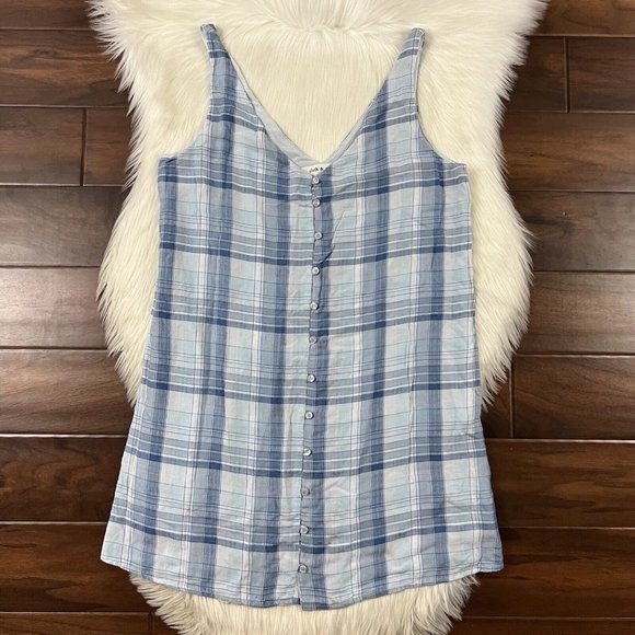 Cloth & Stone Anthropologie Size Petite Small Blue White Plaid Sleeveless Dress - Picture 1 of 9